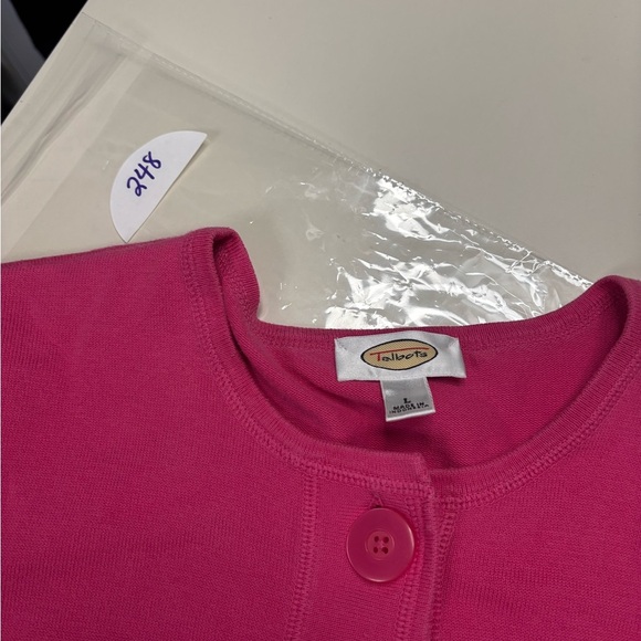 Talbots Size Large Bright Pink Long Sleeve Jersey Knit Button Sweater Cardigan - Picture 6 of 7